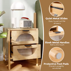 Bamboo Nightstand Mid-century Modern Bedside Table