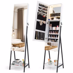 Jewelry Cabinet Armoire Lockable Standing Jewelry Organizer-White