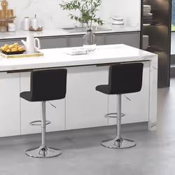 Set of 2 Bar Stool PU Leather Counter Height Chair 360 Swivel Adjustable Black