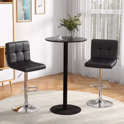 Set of 2 Bar Stool PU Leather Counter Height Chair 360 Swivel Adjustable Black