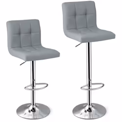 Set of 2 Bar Stool PU Leather Counter Height Chair 360 Swivel Adjustable Grey