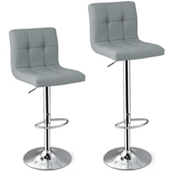 Set of 2 Bar Stool PU Leather Counter Height Chair 360 Swivel Adjustable Grey