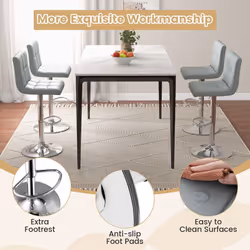 Set of 2 Bar Stool PU Leather Counter Height Chair 360 Swivel Adjustable Grey