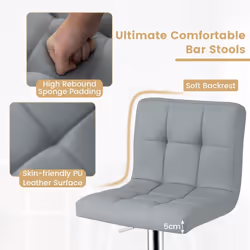 Set of 2 Bar Stool PU Leather Counter Height Chair 360 Swivel Adjustable Grey