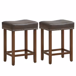 Set of 2 Bar Stools Upholstered Counter Height Saddle Stools PU Leather 60cm