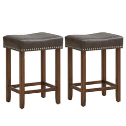Set of 2 Bar Stools Upholstered Counter Height Saddle Stools PU Leather 60cm