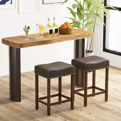 Set of 2 Bar Stools Upholstered Counter Height Saddle Stools PU Leather 60cm