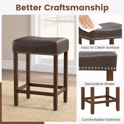 Set of 2 Bar Stools Upholstered Counter Height Saddle Stools PU Leather 60cm
