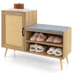 Rattan Shoe Cabinet 2-in-1 Shoe Storage Bench Shoe Rack Cabinet