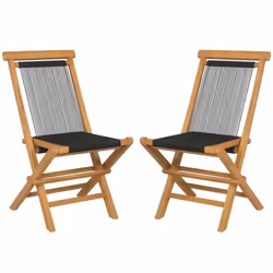 2 Piece Patio Folding Chairs Portable Garden Solid Teak Wood Dining Chairs
