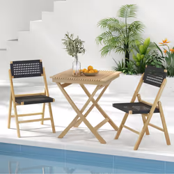 2 Piece Patio Folding Chairs Portable Garden Solid Teak Wood Dining Chairs