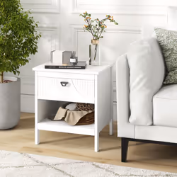 2-tier End Table Wood Side Table with Open Storage Shelf