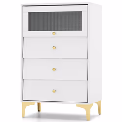 3 Drawer Dresser Modern Storage Cabinet w/ Flip Up Fluted Glass Door