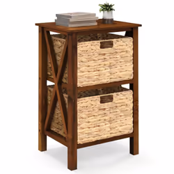 2-Tier Nightstand Sofa Side Table X-Shaped Frames 2-Drawer End Table