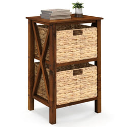 2-Tier Nightstand Sofa Side Table X-Shaped Frames 2-Drawer End Table
