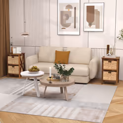 2-Tier Nightstand Sofa Side Table X-Shaped Frames 2-Drawer End Table