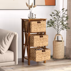 3-Tier Nightstand Sofa Side Table X-Shaped Frames 3-Drawer End Table