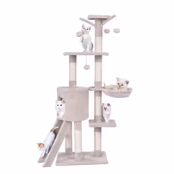 140cm Tall Cat Tree Multi-Layer Cat Tower With Sisal Scratching Posts-Beige