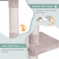 140cm Tall Cat Tree Multi-Layer Cat Tower With Sisal Scratching Posts-Beige