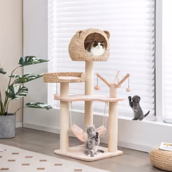 121 cm Tall Cat Tree Cat Climbing Tower Sisal With Private Condo Large Bed