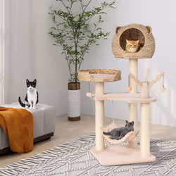 121 cm Tall Cat Tree Cat Climbing Tower Sisal With Private Condo Large Bed