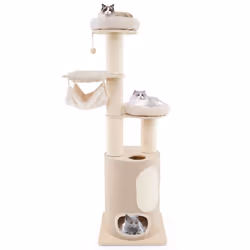 187 cm Tall Wooden Cat Tower Tree With 2-Story Cat Condo & Hammocks