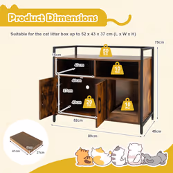 Cat Litter Box Enclosure Hidden Cat Washroom With Double Doors-Coffee