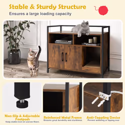 Cat Litter Box Enclosure Hidden Cat Washroom With Double Doors-Coffee