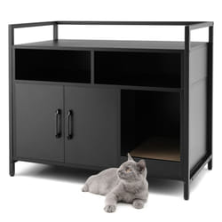 Cat Litter Box Enclosure Hidden Cat Washroom With Double Doors-Black