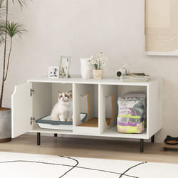 Cat Litter Box Enclosure Large Hidden Cat Washroom With Storage-White