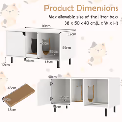 Cat Litter Box Enclosure Large Hidden Cat Washroom With Storage-White