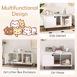 Cat Litter Box Enclosure Large Hidden Cat Washroom With Storage-White