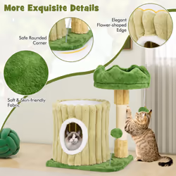 Cute Cat Tree Modern Small Cat Tower With Sisal Scratching Posts-Green