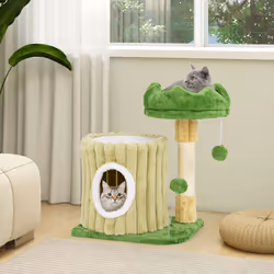 Cute Cat Tree Modern Small Cat Tower With Sisal Scratching Posts-Green