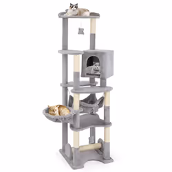 Multi-Level Cat Tree 176cm Tall Cat Tower With Top Perch And Condo