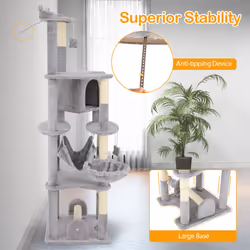 Multi-Level Cat Tree 176cm Tall Cat Tower With Top Perch And Condo