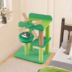Windmill Cat Tree 4-Layer Cat Tower With Scratching Post-Green