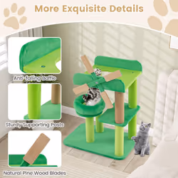 Windmill Cat Tree 4-Layer Cat Tower With Scratching Post-Green