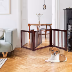Freestanding Wooden Dog Gate Indoor 3 Panels Step Over Fence