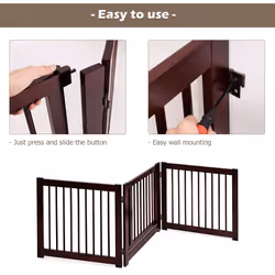 Freestanding Wooden Dog Gate Indoor 3 Panels Step Over Fence