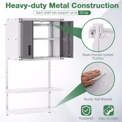 Metal Wall Cabinet Garage Storage Cabinet With 3 Adjustable Shelves-Grey