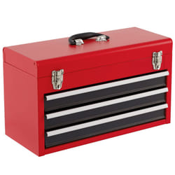 Portable Steel Tool Box Toolbox With 3 Drawers & Top Tray-Red+Black
