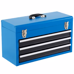 Portable Steel Tool Box Toolbox With 3 Drawers & Top Tray-Blue