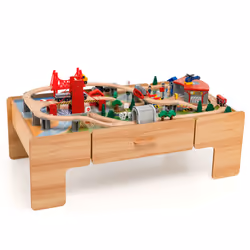 100Piece Train Set Table Multipurpose Wooden Kids Activity Table-Natural