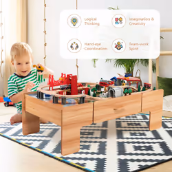 100Piece Train Set Table Multipurpose Wooden Kids Activity Table-Natural