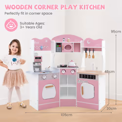 Corner Wooden Play Kitchen Toddler Kitchen Playset With Sounds-Pink