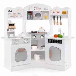 Corner Wooden Play Kitchen Toddler Kitchen Playset With Sounds-White