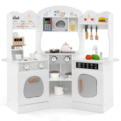 Corner Wooden Play Kitchen Toddler Kitchen Playset With Sounds-White
