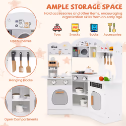 Corner Wooden Play Kitchen Toddler Kitchen Playset With Sounds-White