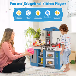 Kids Kitchen Playset Pretend Kitchen Toy Set With Accessories-Blue